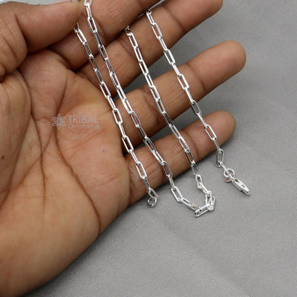 Sterling silver 3mm 20-inch fancy link chain necklace by TRIBAL ORNAMENTS, stylish jewelry perfect for gifting.