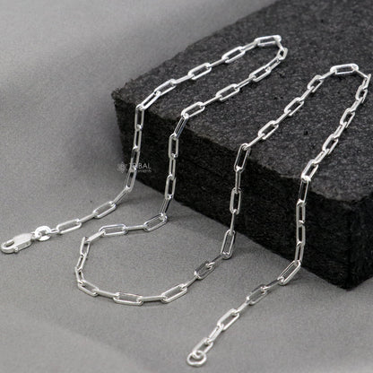 Sterling silver 3mm 20-inch fancy link chain necklace by Tribal Ornaments, showcasing its stylish design and polished finish.