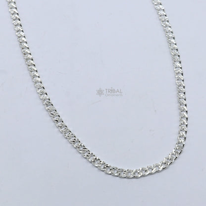 Sterling silver 20-inch handmade wheat chain necklace with modern, trendy design by TRIBAL ORNAMENTS.