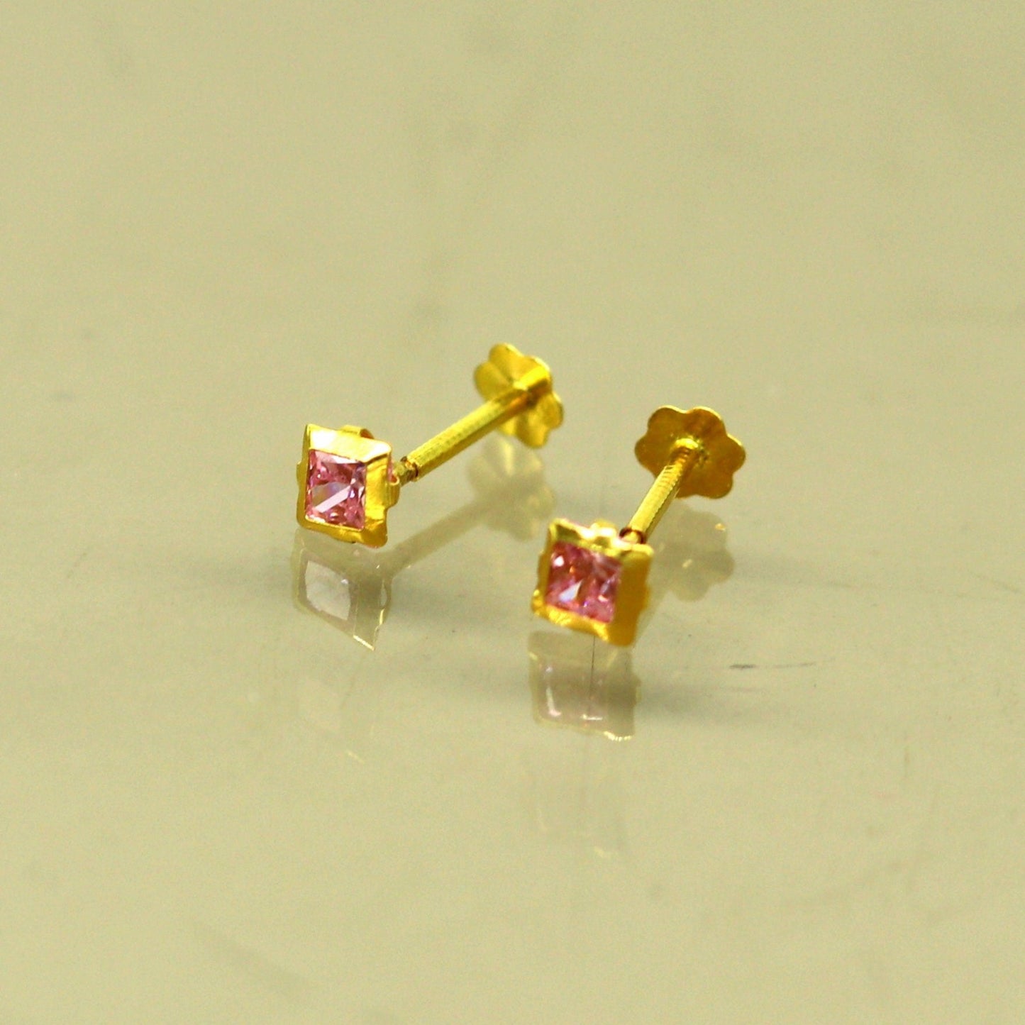 3mm tiny single pink stone handmade 18kt yellow gold combo jewelry we can use as stud or nose stud , baby stud cartilage jewelry er111 - TRIBAL ORNAMENTS