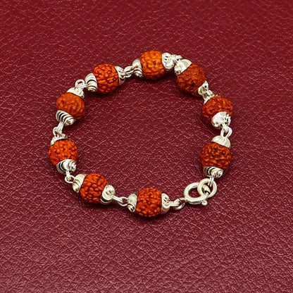 Sterling silver Rudraksha beads bracelet or necklace for Shiva idols, featuring stylish 4.5-inch customized design by Tribal Ornaments.