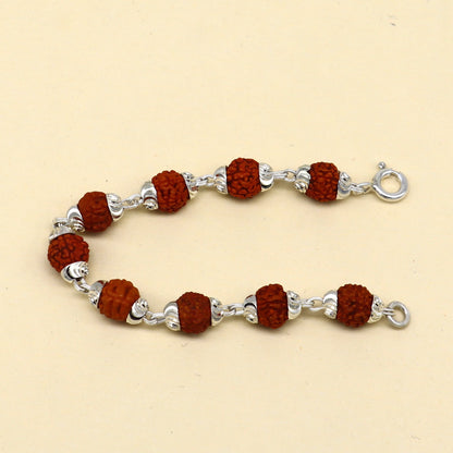 Sterling silver Rudraksha bead bracelet or necklace for Shiva idols, featuring customized 4.5-inch stylish and fine silver jewelry.