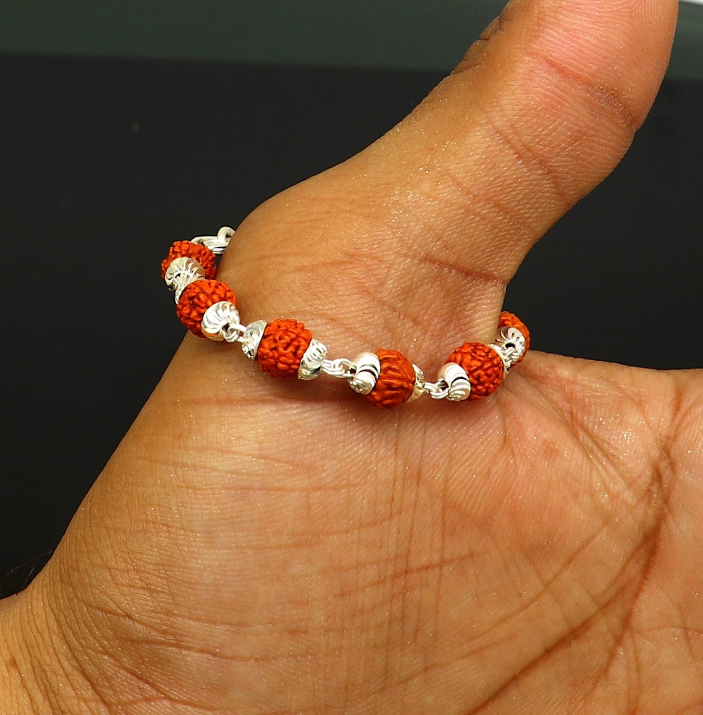 4.5" inch small 925 fine sterling silver customized Rudraksha beads stunning stylish bracelet or necklace for idols god shiva sbr218 - TRIBAL ORNAMENTS