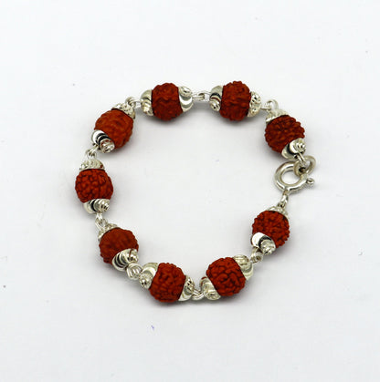 Sterling silver Rudraksha bead bracelet or necklace featuring 4.5-inch small size, stylish design for Lord Shiva idols.