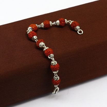 Sterling silver Rudraksha beads bracelet or necklace for Shiva idols, stylish 4.5-inch handcrafted jewelry by Tribal Ornaments.