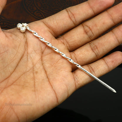 Handmade 4.5-inch sterling silver eyeliner stick with intricate tribal design, perfect for brides or vintage-style makeup.