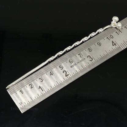 Handmade sterling silver eyeliner stick with intricate tribal design, 4.5 inches long, perfect for vintage bridal jewelry.