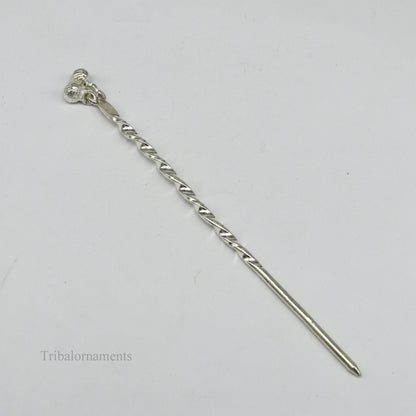 Handmade sterling silver eyeliner stick with intricate design, perfect for traditional kajal and surma application, vintage bridal style.