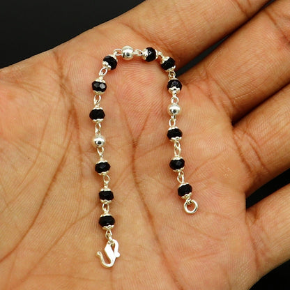 Handmade sterling silver beaded bracelet for Baby Krishna figurine or sculpture, 4.5 inches, from TRIBAL ORNAMENTS.