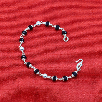 Handmade sterling silver beaded bracelet for baby Krishna figurine or sculpture, 4.5 inches long, traditional puja jewelry by Tribal Ornaments.