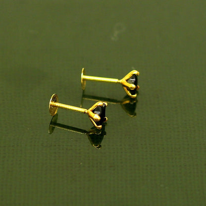 4.5 mm single black stone 18 kt yellow gold handmade star shape design fabulous screw back stud earring use as nose pin unisex jewelry er117 - TRIBAL ORNAMENTS