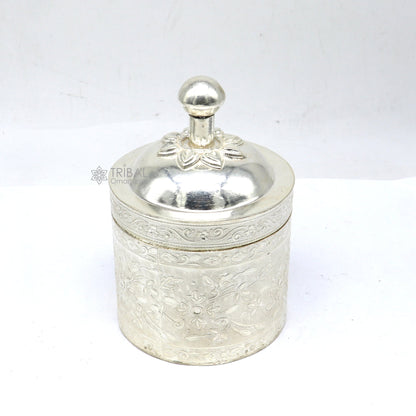 Vintage 4-inch 925 solid silver utensils trinket box with floral design, jewelry storage container by Tribal Ornaments