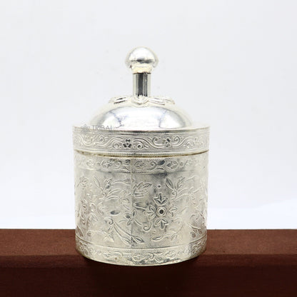 Vintage 4-inch 925 solid silver utensils jewelry trinket box with floral design, crafted by Tribal Ornaments.