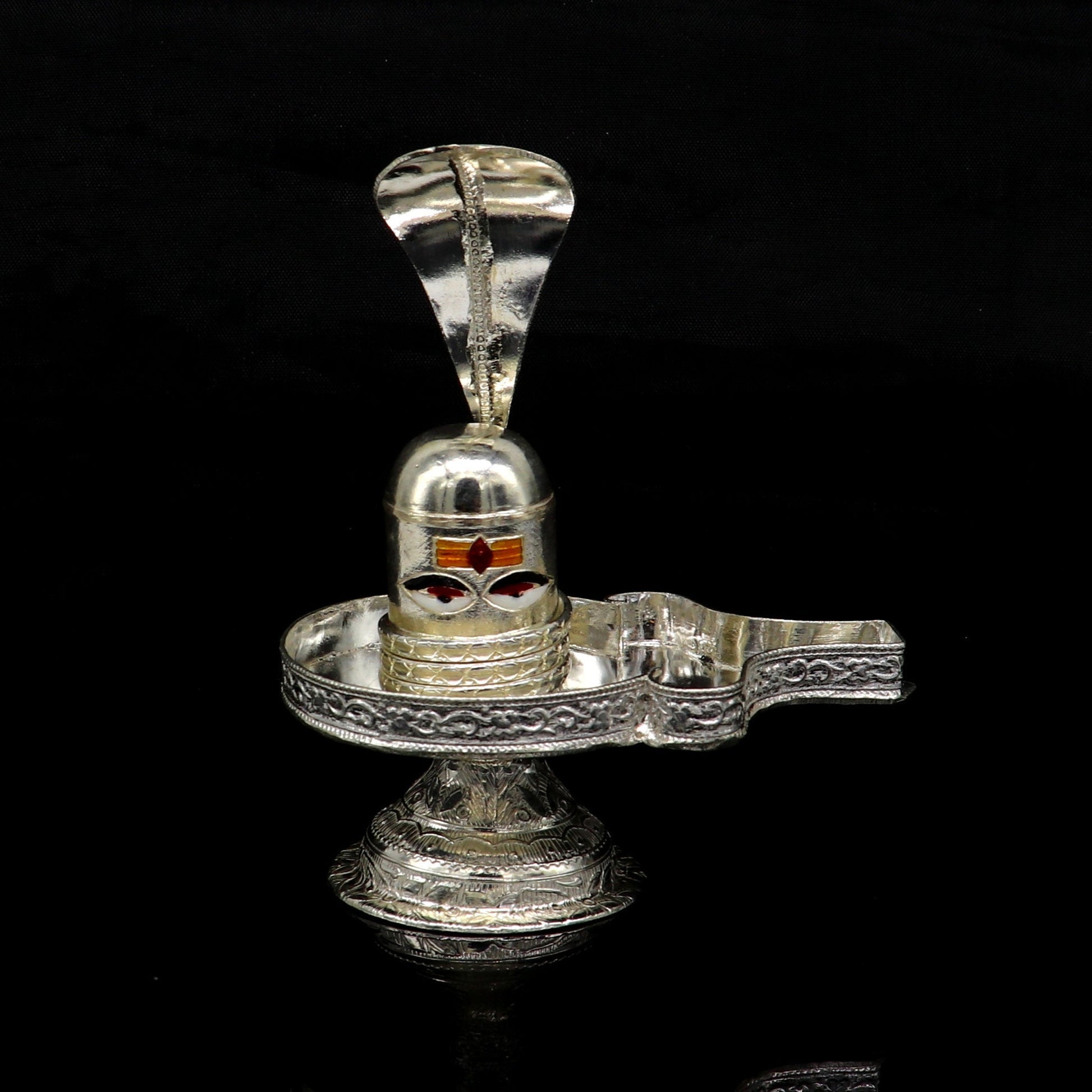 4" 925 sterling silver handcrafted Lord shiva-Linga Stand, silver utensil, silver puja temple art, shiva lingam stand with serpent su162 - TRIBAL ORNAMENTS