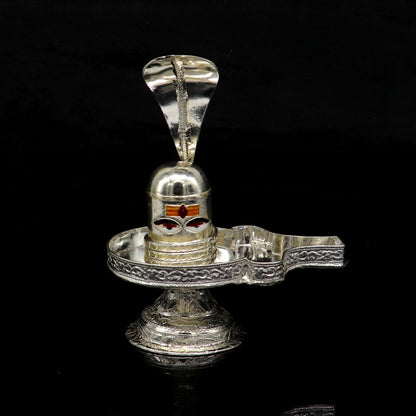 4" 925 sterling silver handcrafted Lord shiva-Linga Stand, silver utensil, silver puja temple art, shiva lingam stand with serpent su162 - TRIBAL ORNAMENTS