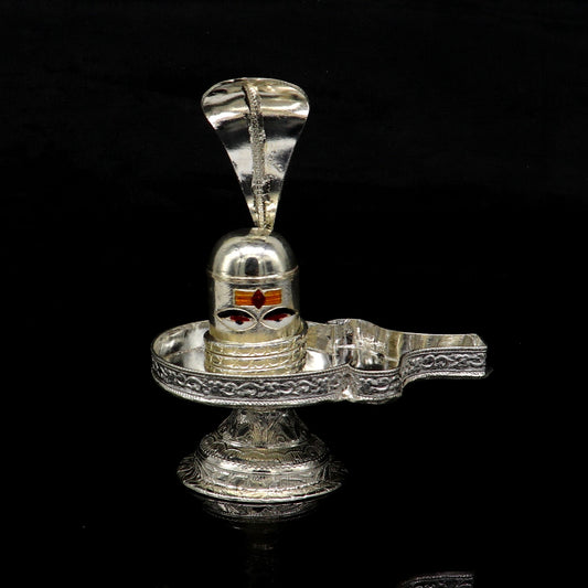 4" 925 sterling silver handcrafted Lord shiva-Linga Stand, silver utensil, silver puja temple art, shiva lingam stand with serpent su162 - TRIBAL ORNAMENTS