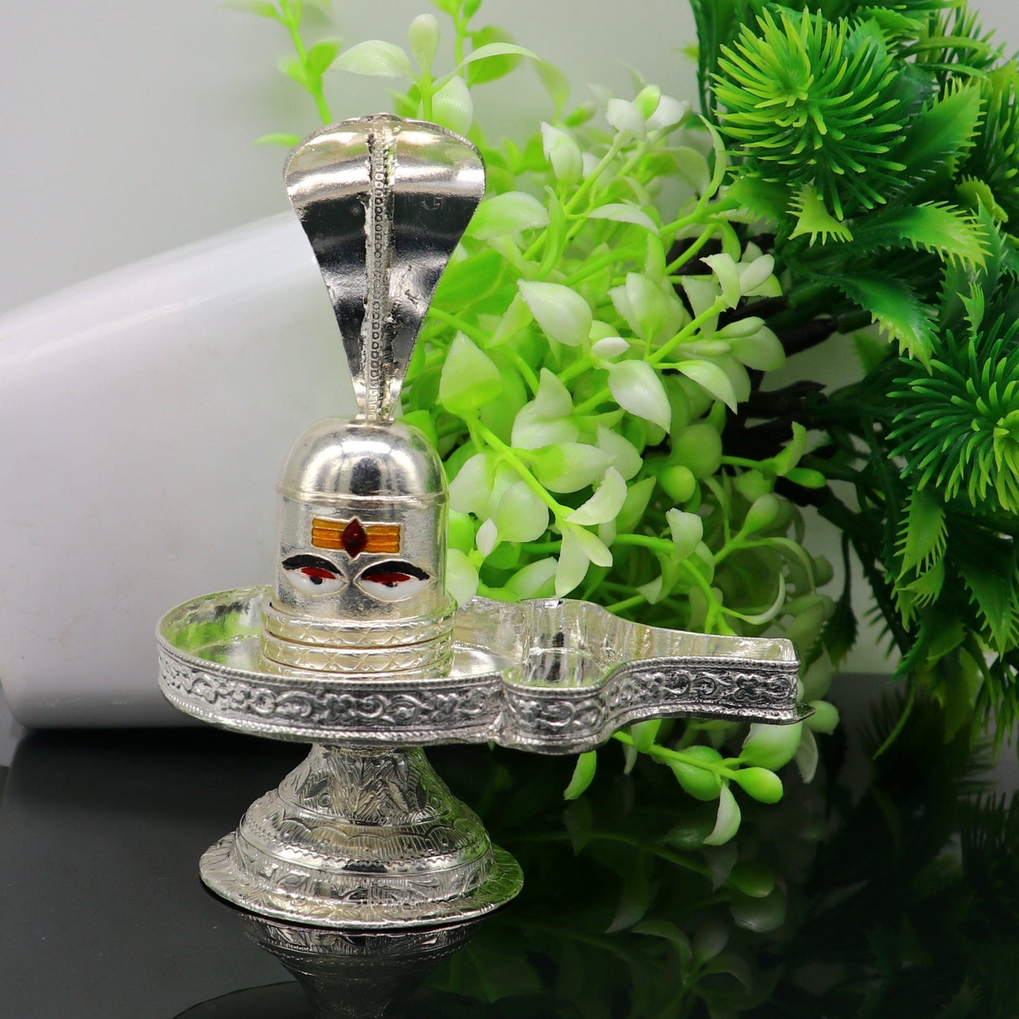 4" 925 sterling silver handcrafted Lord shiva-Linga Stand, silver utensil, silver puja temple art, shiva lingam stand with serpent su162 - TRIBAL ORNAMENTS