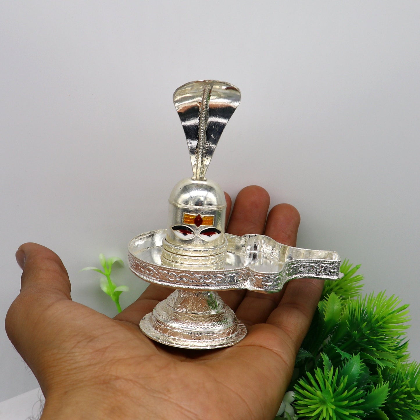 4" 925 sterling silver handcrafted Lord shiva-Linga Stand, silver utensil, silver puja temple art, shiva lingam stand with serpent su162 - TRIBAL ORNAMENTS