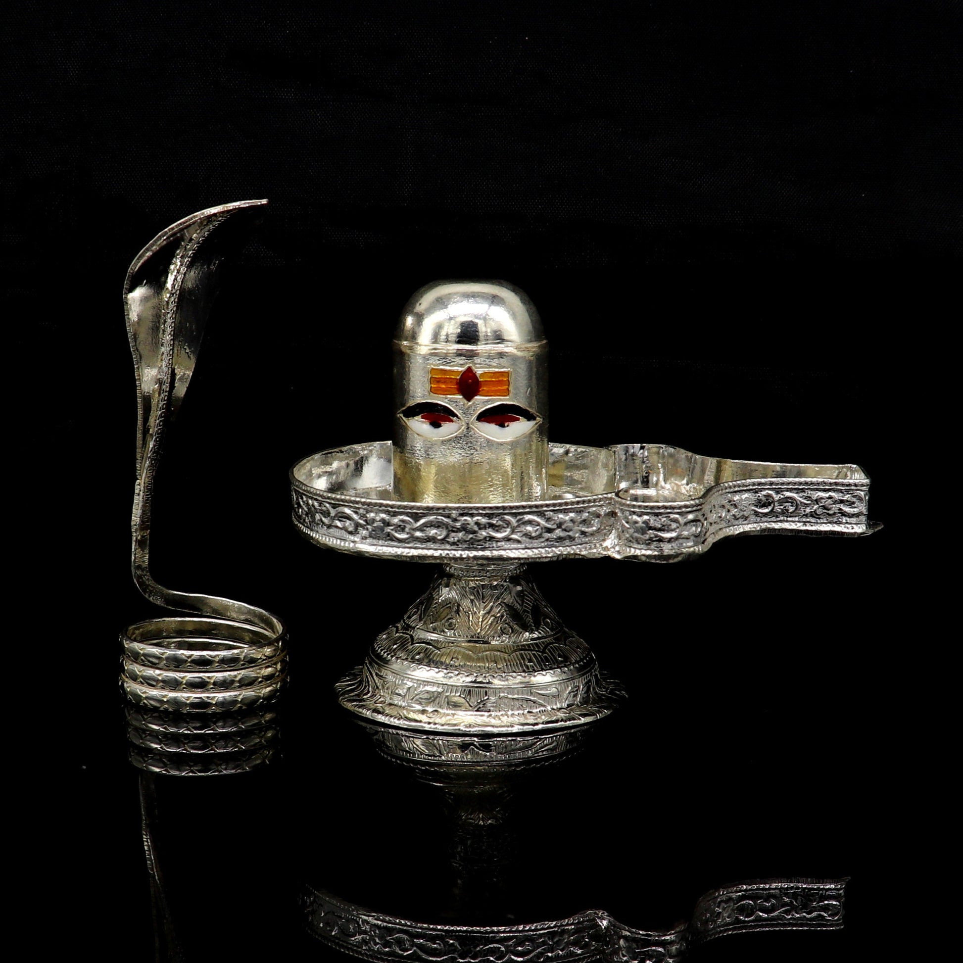 4" 925 sterling silver handcrafted Lord shiva-Linga Stand, silver utensil, silver puja temple art, shiva lingam stand with serpent su162 - TRIBAL ORNAMENTS