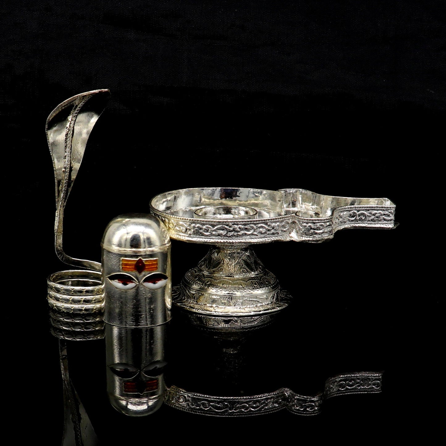 4" 925 sterling silver handcrafted Lord shiva-Linga Stand, silver utensil, silver puja temple art, shiva lingam stand with serpent su162 - TRIBAL ORNAMENTS