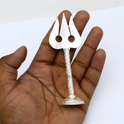 925 Sterling silver Lord Shiva trident Trishul with intricate handmade craftsmanship, ideal for puja and spiritual collection.