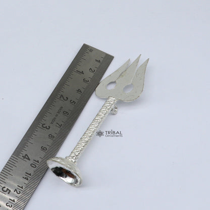 Sterling silver handmade Lord Shiva trident (trishul) by Tribal Ornaments, featuring intricate craftsmanship for puja and collectible use.