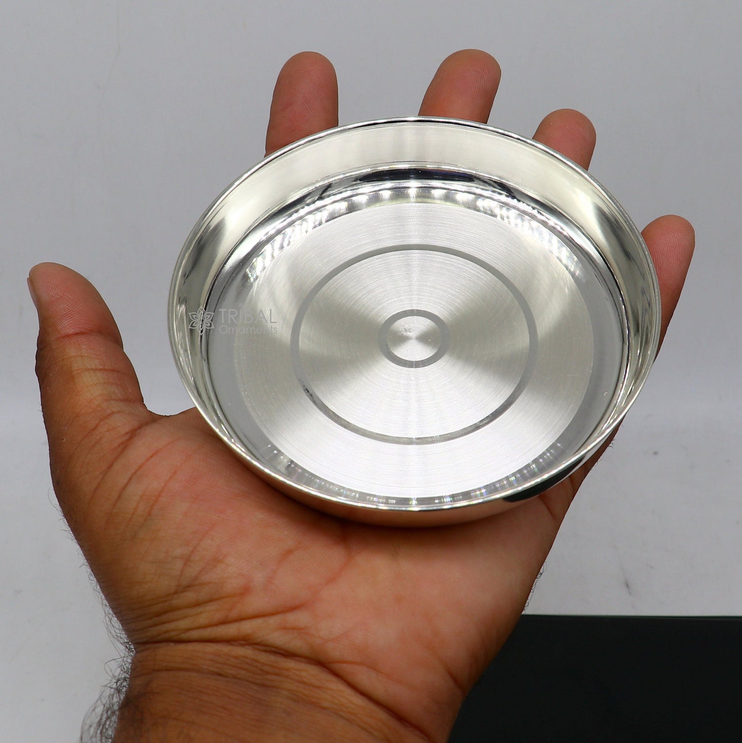 4" 999 fine silver handmade solid plate/ tray, best gifting baby set for baby food, silver utensils, silver articles, puja utensils sv275 - TRIBAL ORNAMENTS