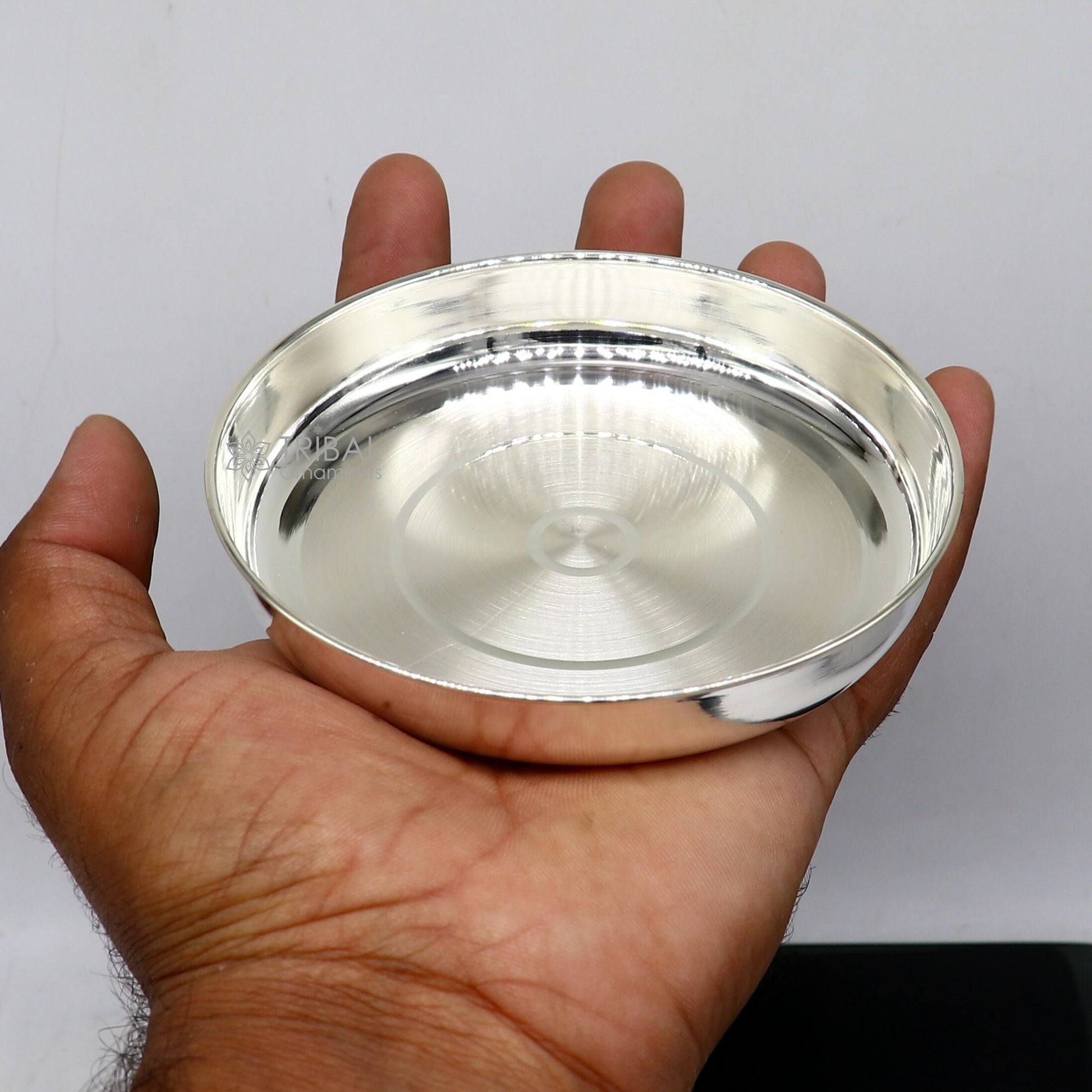 4" 999 silver handmade plate/tray and small bowl best gifting baby set for baby food, silver utensils for rice ceremony Annaprasan sv277 - TRIBAL ORNAMENTS