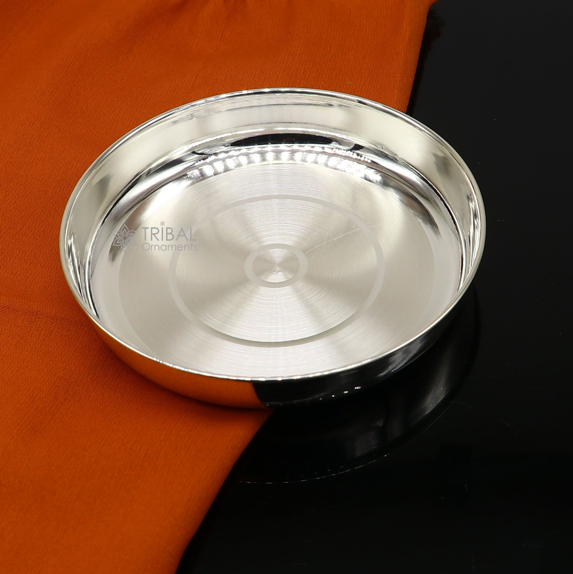4" 999 silver handmade plate/tray and small bowl best gifting baby set for baby food, silver utensils for rice ceremony Annaprasan sv277 - TRIBAL ORNAMENTS