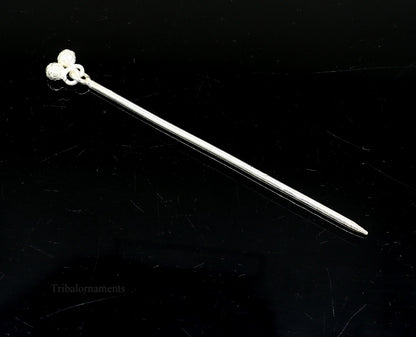 Handmade 4-inch sterling silver eyeliner stick, kajal and surma stick, with intricate vintage style design.