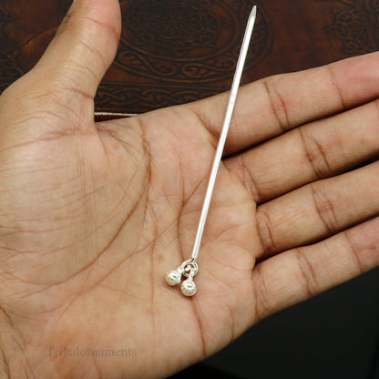 Handmade 4-inch sterling silver eyeliner stick, tribal ornaments kajal and surma stick, vintage bride style accessory.