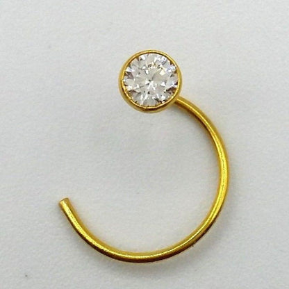 18k gold nose pin with white stone, simple design, 4mm size, by TRIBAL ORNAMENTS, featuring traditional Indian jewelry style