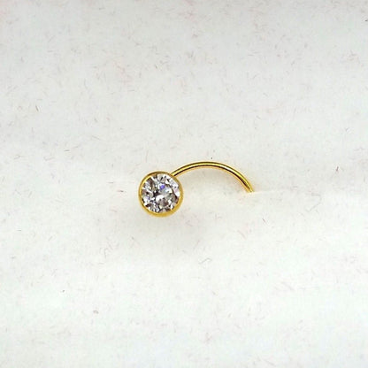 18k gold nose pin with white stone from Tribal Ornaments, featuring a simple and elegant design.