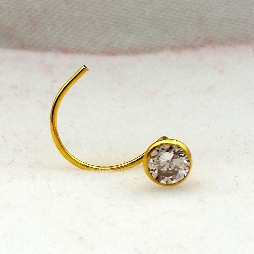 4 mm 18k gold nose pin india white stone simple design best price - TRIBAL ORNAMENTS