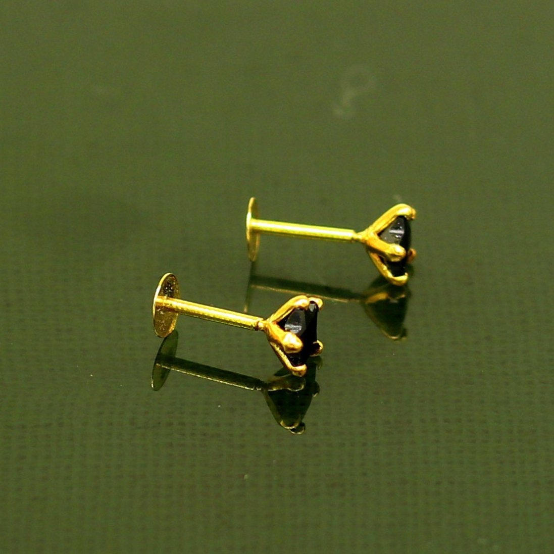 4 mm single black stone 18 kt yellow gold handmade star shape design fabulous screw back stud earring use as nose pin unisex jewelry er118 - TRIBAL ORNAMENTS