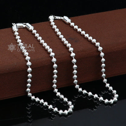 Sterling silver beaded anklet bracelet with 4mm ball chain, lightweight and delicate, ideal for belly dance or casual wear.