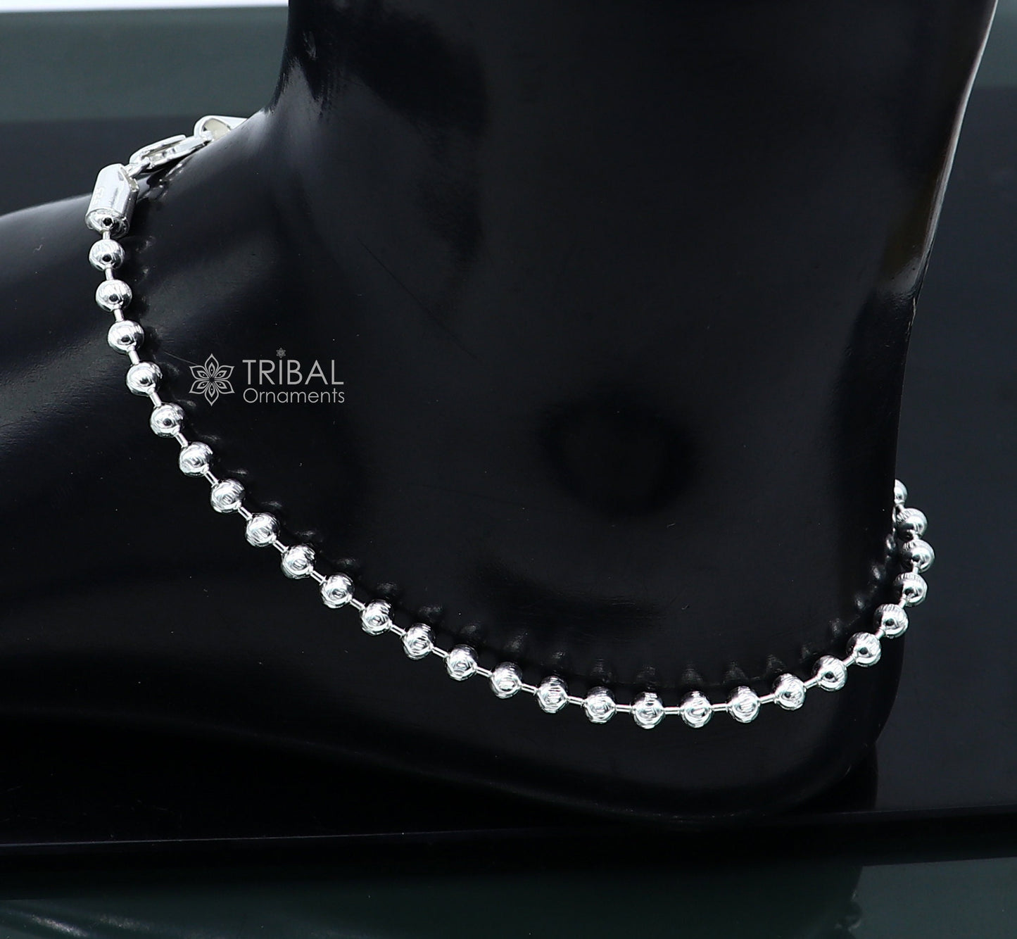 4mm 10.5 925 sterling silver beaded/ball chain anklet bracelet amazing light weight delicate anklets belly dance silver jewelry ank601 - TRIBAL ORNAMENTS