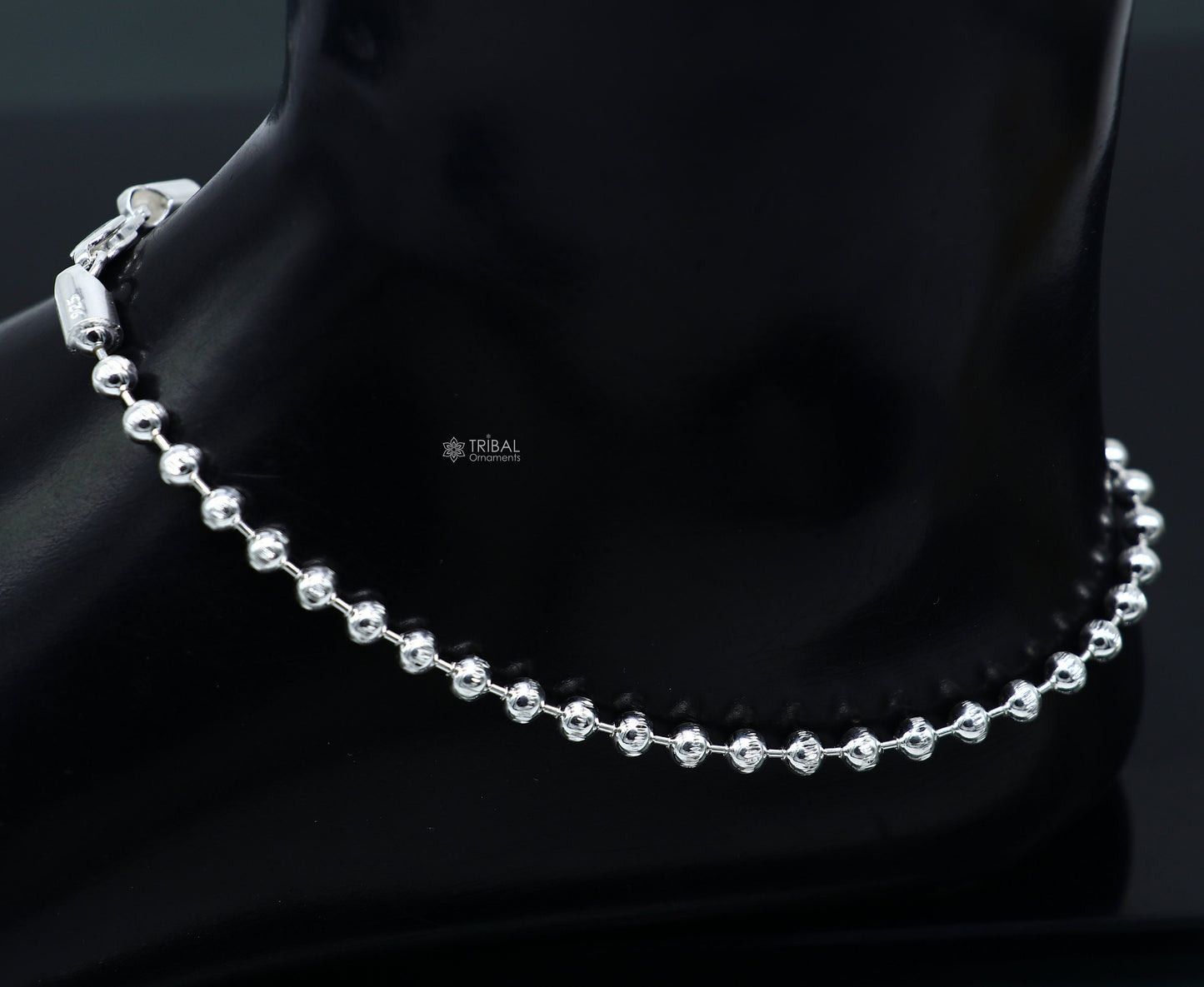 4mm 10.5 925 sterling silver beaded/ball chain anklet bracelet amazing light weight delicate anklets belly dance silver jewelry ank601 - TRIBAL ORNAMENTS