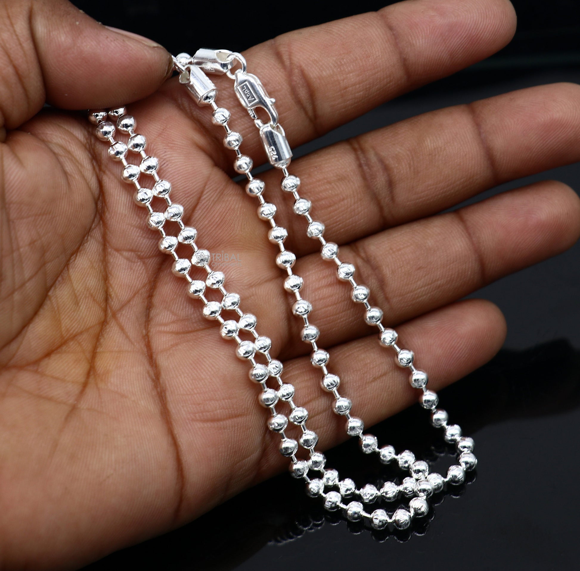 4mm 10.5 925 sterling silver beaded/ball chain anklet bracelet amazing light weight delicate anklets belly dance silver jewelry ank601 - TRIBAL ORNAMENTS