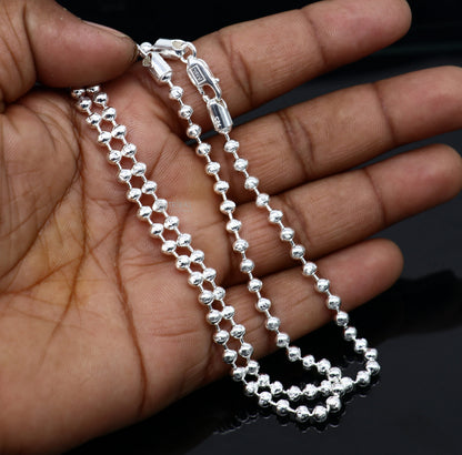 Lightweight 4mm sterling silver beaded ball chain anklet from TRIBAL ORNAMENTS, delicate design for belly dance or casual wear.