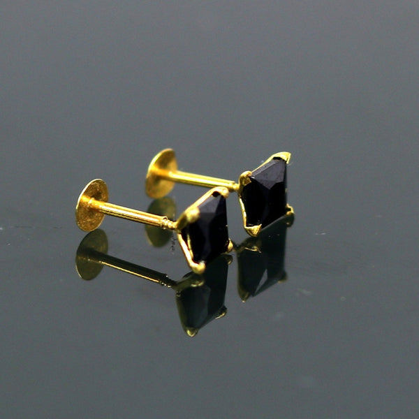 4mm 18kt yellow gold handmade single black stone stud earring, excellent light weight daily use customized gifting unisex jewelry er106 - TRIBAL ORNAMENTS
