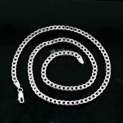 Sterling silver 20-inch handmade wheat chain necklace with modern trendy design from TRIBAL ORNAMENTS, showcasing intricate links.