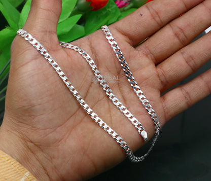 Sterling silver 20-inch wheat chain necklace with modern handmade design, stylish and trendy jewelry by TRIBAL ORNAMENTS.