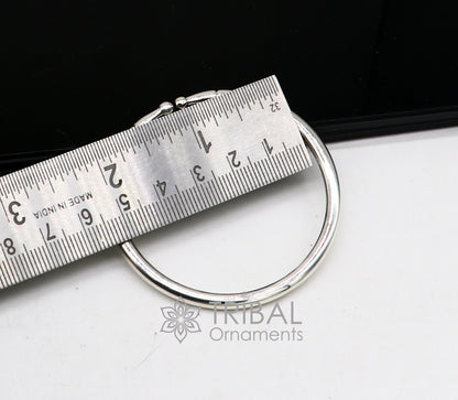Sterling silver handmade bangle bracelet with plain shiny design, adjustable, unisex modern jewelry by TRIBAL ORNAMENTS.