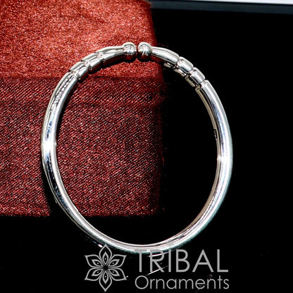 Sterling silver kids bangle bracelet with shiny finish, adjustable unisex baby kada by Tribal Ornaments.