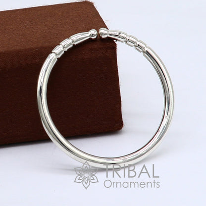 Sterling silver kids bangle bracelet by Tribal Ornaments, shiny 4mm plain adjustable unisex baby kada jewelry.