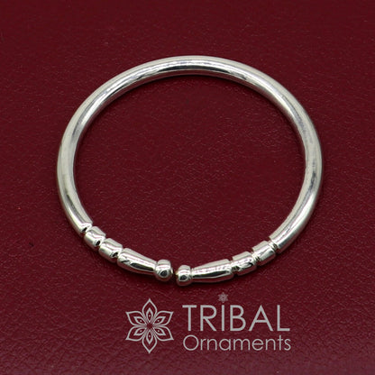 Sterling silver kids bangle bracelet by Tribal Ornaments, 4mm plain shiny unisex adjustable baby kada jewelry.