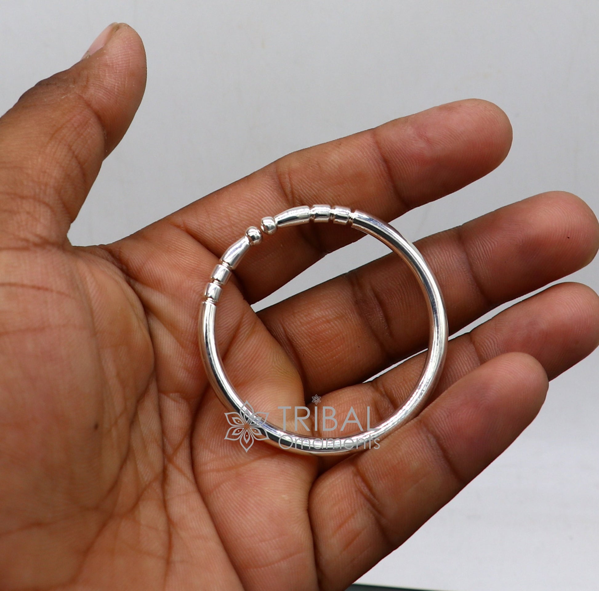 4mm 925 Solid sterling silver handmade plain shiny kids bangle bracelet adjustable baby kada, best Modern trendy gift for unisex nsk687 - TRIBAL ORNAMENTS