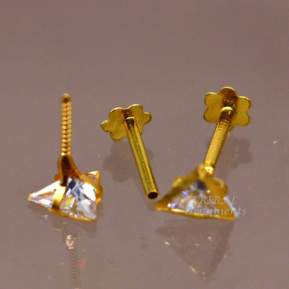 4mm tiny single pink stone handmade 18kt yellow gold combo jewelry we can use as stud or nose stud , baby stud cartilage jewelry er160 - TRIBAL ORNAMENTS