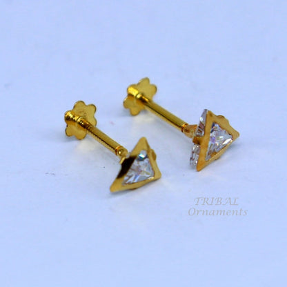 4mm tiny single pink stone handmade 18kt yellow gold combo jewelry we can use as stud or nose stud , baby stud cartilage jewelry er160 - TRIBAL ORNAMENTS